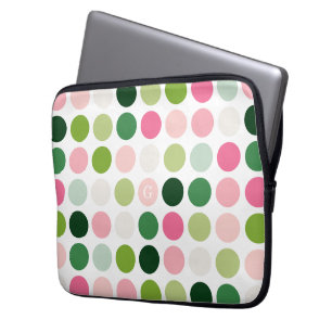Capa Para Notebook Monograma do padrão verde-rosa moderno das bolinha