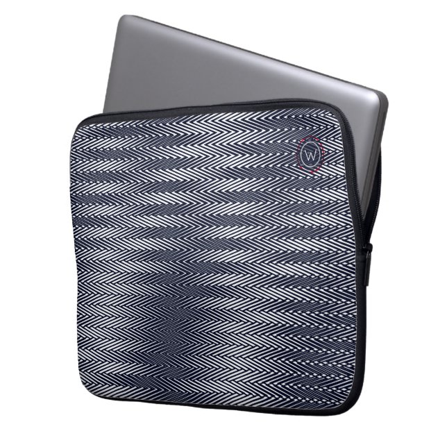 Capa Para Notebook Monograma do Rad Abstrato de Trippy Black & White  (Frente Esquerda)