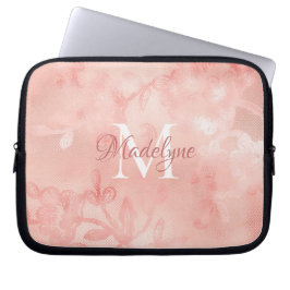 Capa Para Notebook Monograma do Shimmer Floral Rosa-Blush Moderno