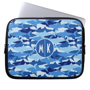 Capa Para Notebook Monograma do teste padrão   do tubarão azul