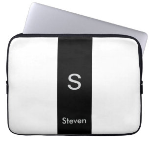 Capa Para Notebook Monograma Dois Tom Preto Moderno e Branco