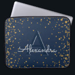 Capa Para Notebook Monograma dos confetes dos azuis marinhos e do<br><div class="desc">Caso elegante do monograma dos confetes dos azuis marinhos e do ouro. Este caso pode ser personalizado para incluir seus inicial e nome.</div>
