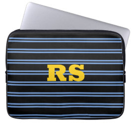 Capa Para Notebook Monograma Dourado a negrito, Nome, Linhas Azuis a