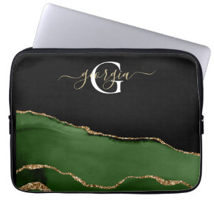 Capa Para Notebook Monograma Dourado de brilho e agitação verde