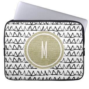 Capa Para Notebook Monograma Dourado do brilho dos triângulos pretos