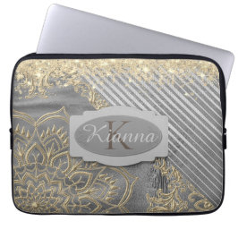 Capa Para Notebook Monograma Dourado do Lotus Mandala Glitter