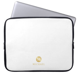 Capa Para Notebook Monograma Dourado e branco de luxo