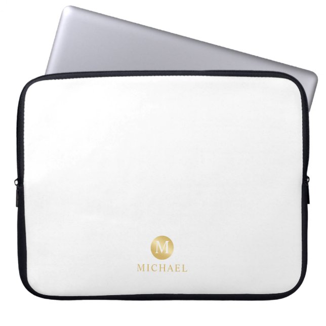Capa Para Notebook Monograma Dourado e branco de luxo (Frente)