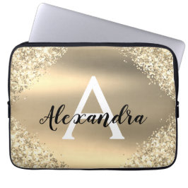 Capa Para Notebook Monograma Dourado Elegante e Sparkle