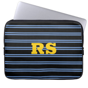 Capa Para Notebook Monograma Dourado em Negrito, Nome, Linhas Azuis e