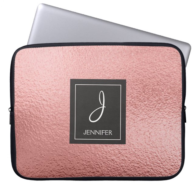 Capa Para Notebook Monograma Dourado Faux Foil Rosa Rosa Rosa Rosa Ro (Frente)