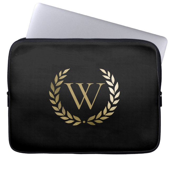 Capa Para Notebook Monograma Dourado Laurel Wreath Elegante (Frente)
