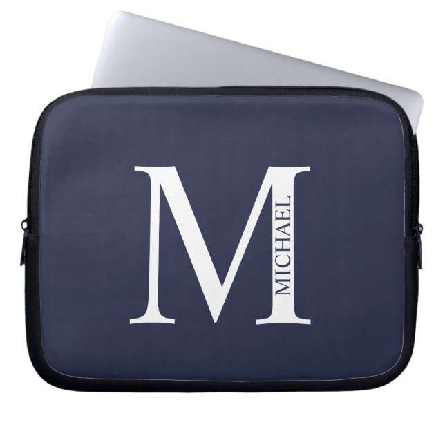 Capa Para Notebook Monograma e Nome Personalizados Azul-marinho (Frente)
