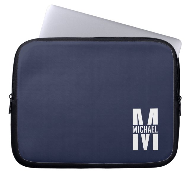 Capa Para Notebook Monograma e Nome Personalizados Azul-marinho (Frente)