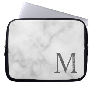 Capa Para Notebook Monograma e Nome Personalizados do Marble Branco