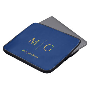 Capa Para Notebook Monograma Elegante com Nome em Azul Marinho