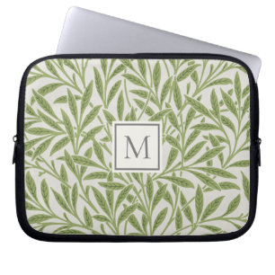 Capa Para Notebook Monograma Elegante de Folhas de Salgueiro Verde Vi