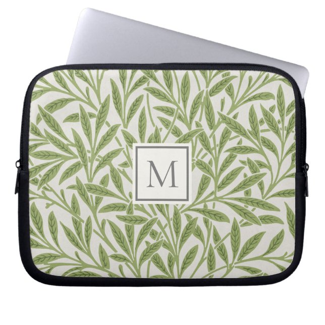 Capa Para Notebook Monograma Elegante de Folhas de Salgueiro Verde Vi (Frente)