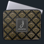 Capa Para Notebook Monograma Elegante de Padrão Floral de Folha Rosa<br><div class="desc">Mala de Monograma Elegante,  Padrão Floral de Folha de Ouro Cor-de-rosa,  Negra e Negra. Esse caso pode ser personalizado para incluir o nome inicial e o nome do cheio.</div>