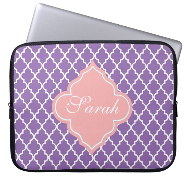 Capa Para Notebook Monograma elegante de quatrefoil roxo (Frente)