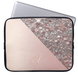Capa Para Notebook Monograma Elegante em Dourado Rosa