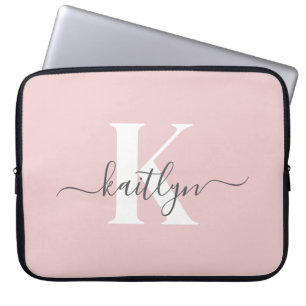 Capa Para Notebook Monograma Elegante em Rosa Bege e Cinza