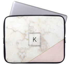 Capa Para Notebook Monograma Elegante Marble Minimalista Rosa Dourado