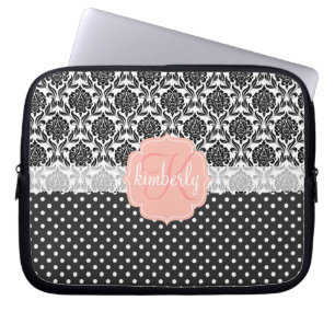 Capa Para Notebook Monograma feminino elegante do rosa preto & branco