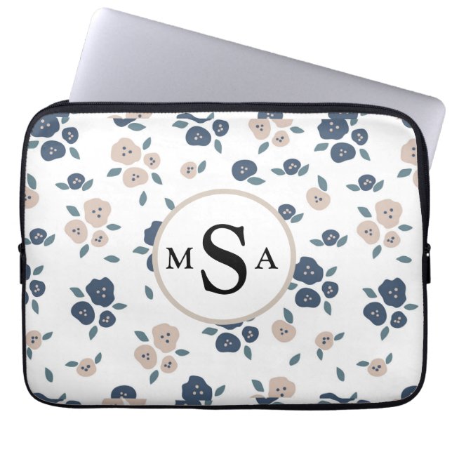 Capa Para Notebook Monograma Floral Azul Bege Casa de Campo (Frente)