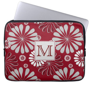 Capa Para Notebook Monograma Floral de Borgonha e Cinza