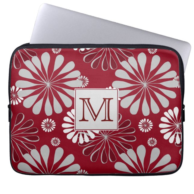 Capa Para Notebook Monograma Floral de Borgonha e Cinza (Frente)