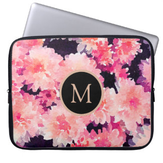 Capa Para Notebook Monograma floral de cor de água rosa da tendência