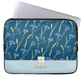 Capa Para Notebook Monograma Floral de Flores Azuis