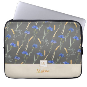 Capa Para Notebook Monograma Floral de Flores cinzas