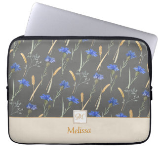 Capa Para Notebook Monograma Floral de Flores cinzas