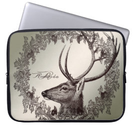 Capa Para Notebook Monograma Floral de Natal Rena Golden Inverno