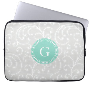 Capa Para Notebook Monograma floral de prata feminino elegante do