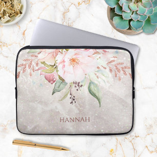 Capa Para Notebook Monograma Floral Elegante Rosa e Peônia