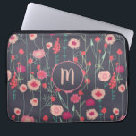 Capa Para Notebook Monograma Floral Escuro<br><div class="desc">Bonito pintura de flores silvestres rosa e cor-de-rosa sobre fundo de cinza escuro. Altere o monograma para personalizar.</div>