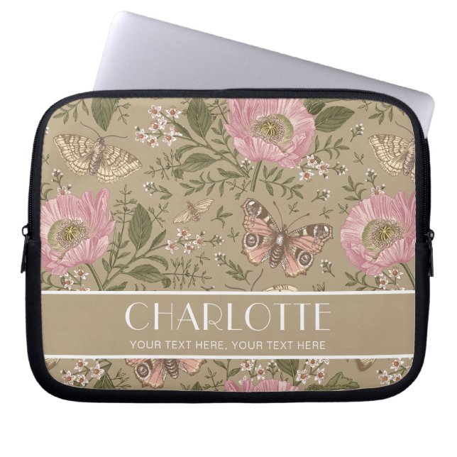 Capa Para Notebook Monograma Floral Marrom Botânico de Flor Moderno (Frente)