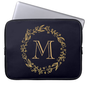 Capa Para Notebook Monograma Floral ouro