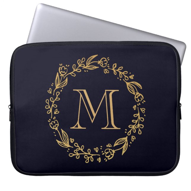 Capa Para Notebook Monograma Floral ouro (Frente)