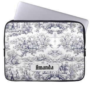 Capa Para Notebook Monograma floral preto de jouy