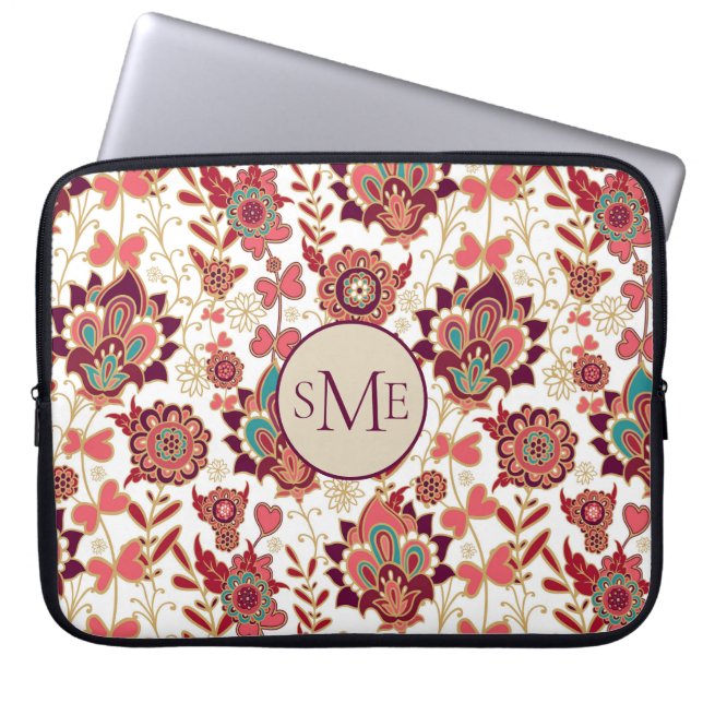 Capa Para Notebook Monograma Floral Retro Paisley (Frente)