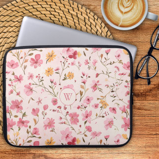 Capa Para Notebook Monograma Floral Rosa