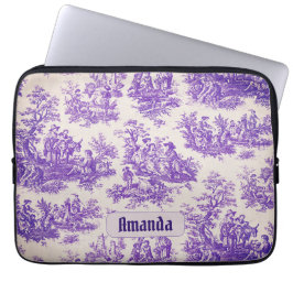 Capa Para Notebook Monograma floral roxo de jouy