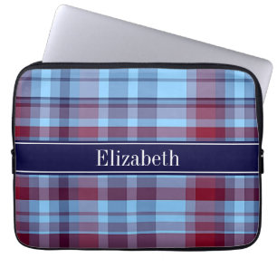 Capa Para Notebook Monograma formal de Borgonha Madras N do marinho