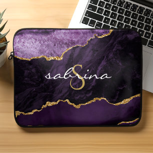 Capa Para Notebook Monograma Gato Dourado Roxo