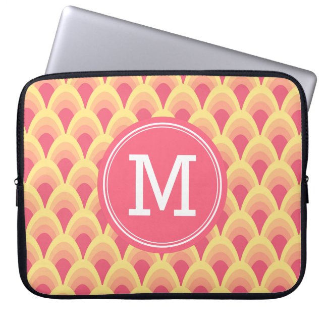 Capa Para Notebook Monograma Geométrico de Blush Rosa Personalizado (Frente)