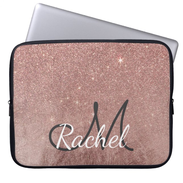 Capa Para Notebook Monograma Glam feminino do brilho da folha Dourado (Frente)